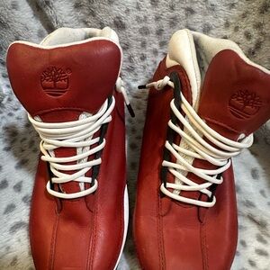 Timberland Red Leather Sneakers with White Accents